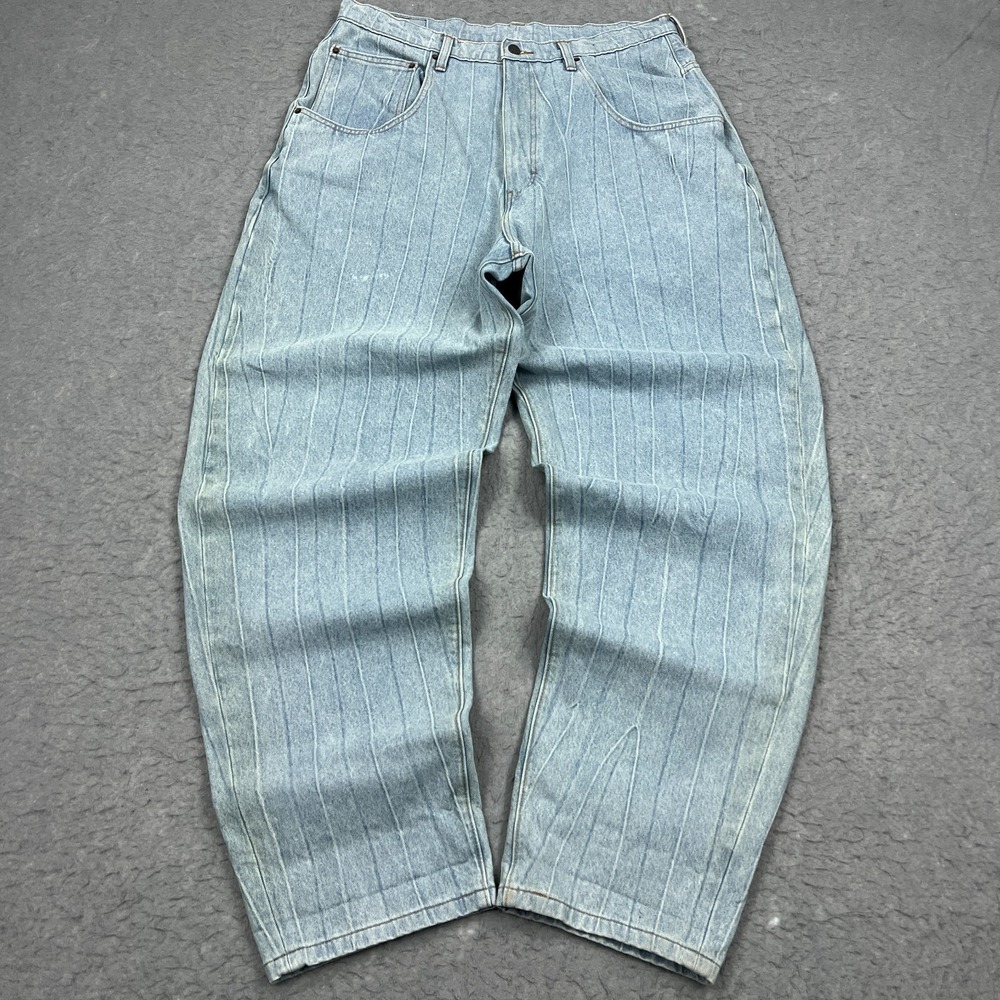 Levis Super Stacked Jeans Men's 36x35 Blue Striped Denim Drawstring Baggy Loose